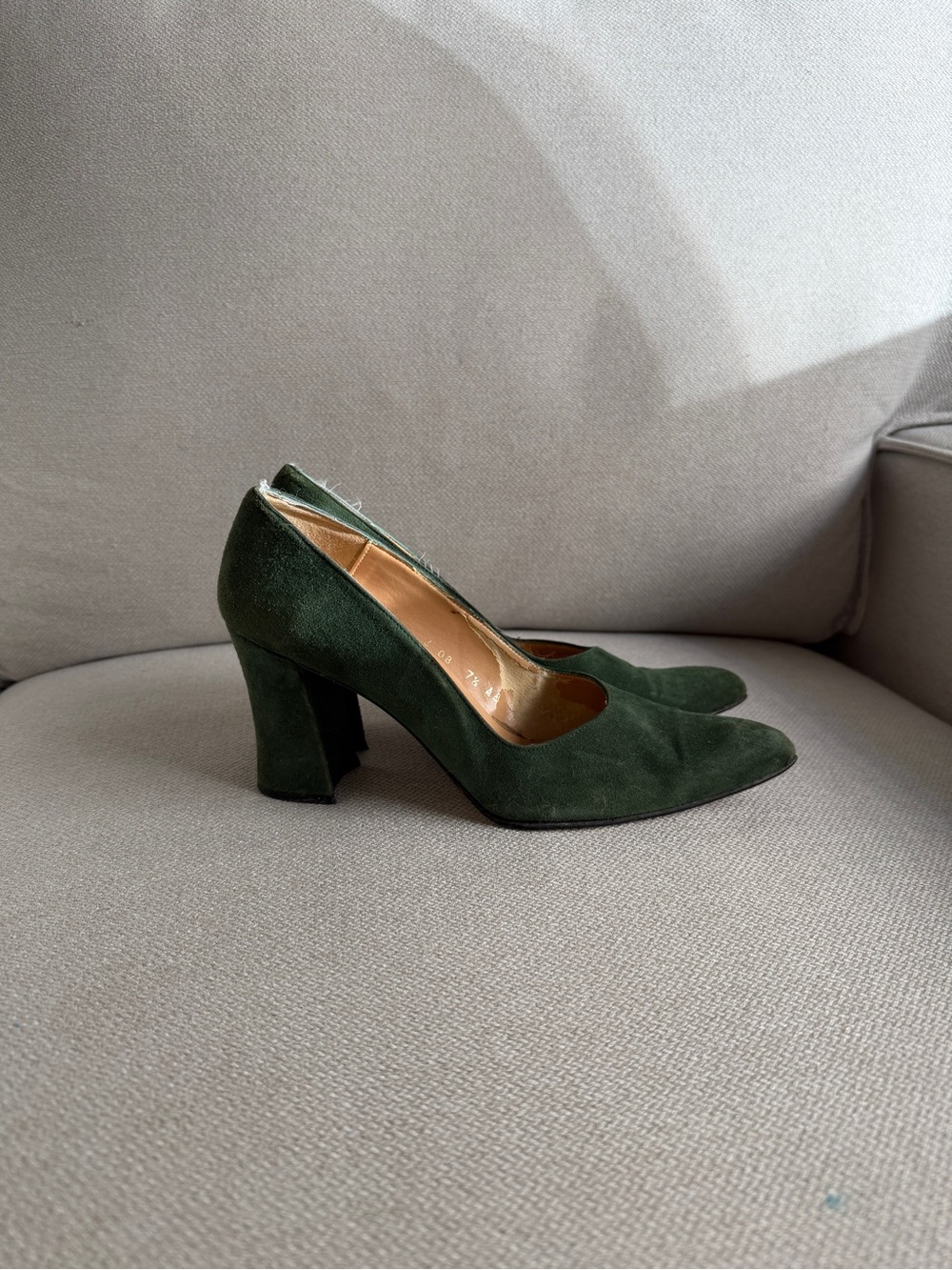 Sacha London Forest Green Suede Block Heel Pumps